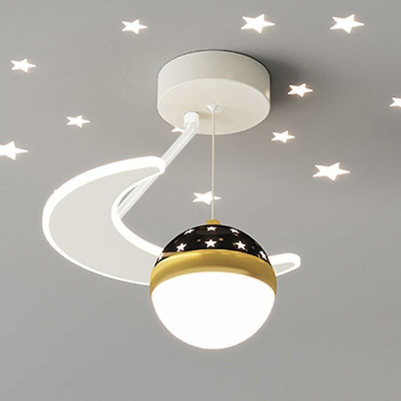 foto del prodotto lampada a sospensione creativa con cielo stellato, lampada a sospensione a soffitto per corridoio, lampadario in metallo bianco con paralume in