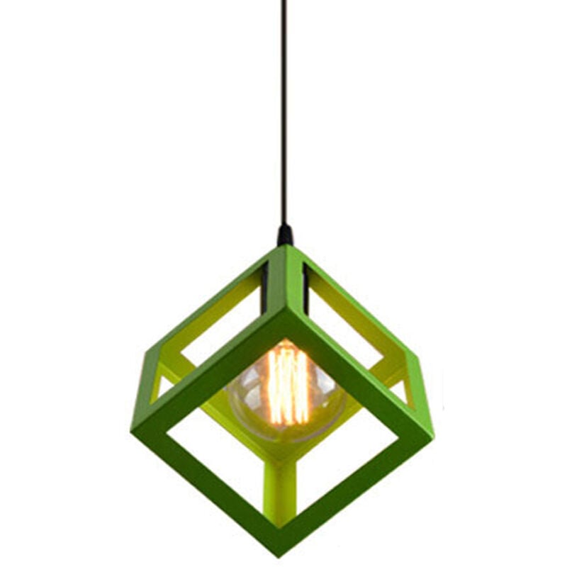 foto del prodotto lampada a sospensione creativo lampada da soffitto cubo lampadario con gabbia metallica e27 para soggiorno cucina camera da letto verde