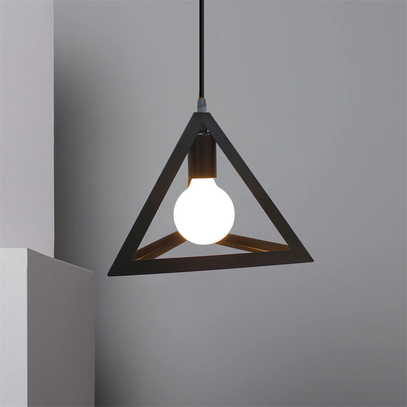 foto del prodotto lampada a sospensione, creativo lampada da soffitto in ferro, illuminazione con triangolo gabbia per cucina sala da pranzo nero 