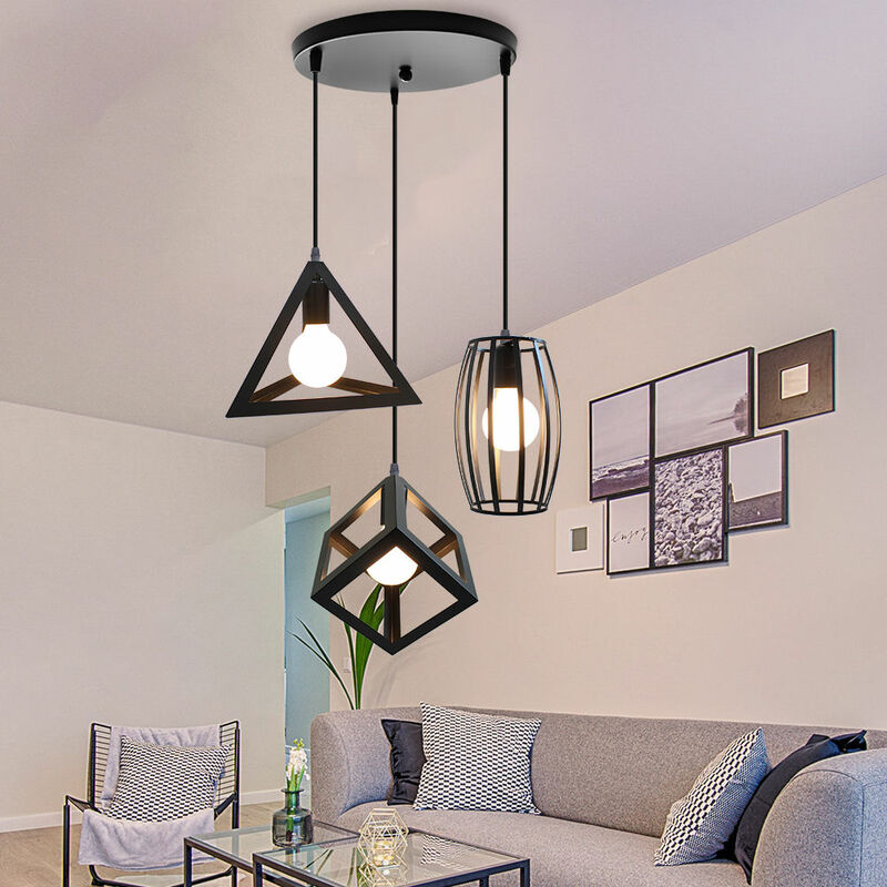 foto del prodotto lampada a sospensione creativo lampada da soffitto lampadario con gabbia metallica e27 para soggiorno cucina camera da letto 3 luci con