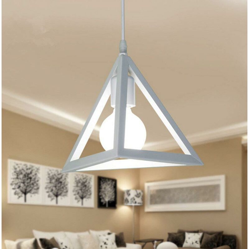 foto del prodotto lampada a sospensione creativo lampada da soffitto triangolo lampadario con gabbia metallica e27 para soggiorno cucina camera da letto bianco