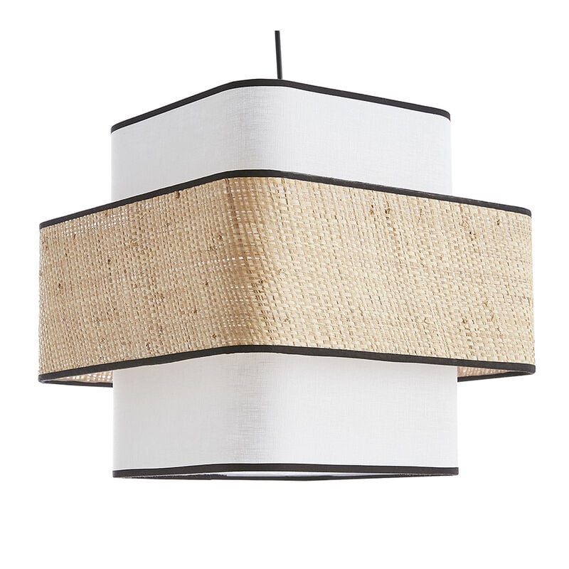 foto del prodotto lampada a sospensione cubo in tessuto lino bianco e fibra di rafia naturale l35 cm tera
