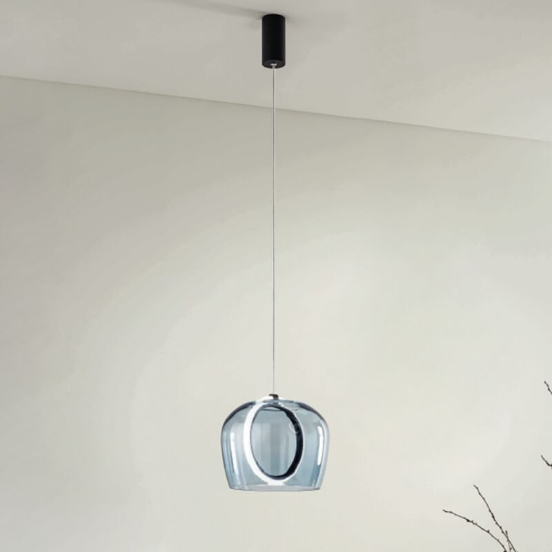 foto del prodotto lampada a sospensione d23 cm in metallo nero e vetro ottanio 1 luce led pinta