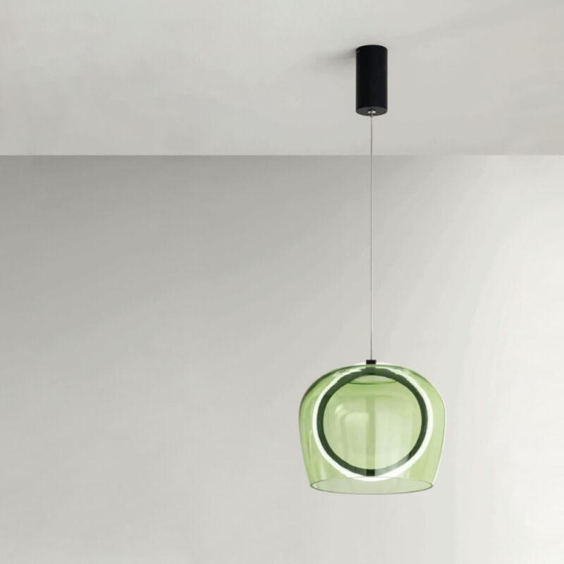 foto del prodotto lampada a sospensione d23 cm in metallo nero e vetro verde 1 luce led pinta