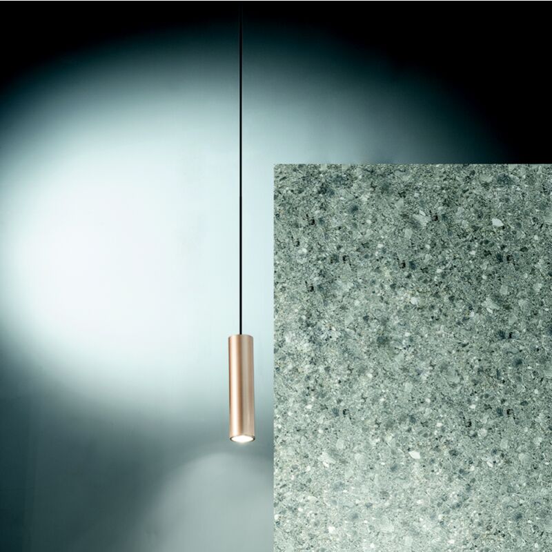 foto del prodotto lampada a sospensione d6 cm in alluminio verniciato a polvere oro filo piccolo