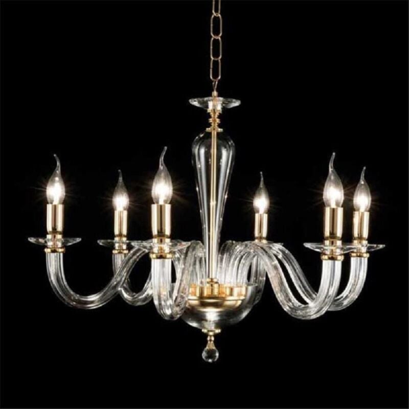 foto del prodotto lampada a sospensione d70 cm ravel 6 luci in vetro lavorato a mano oro