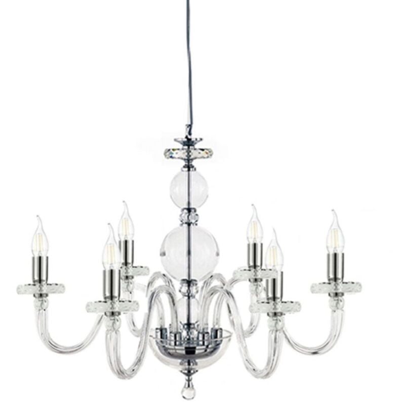 foto del prodotto lampada a sospensione d72 cm bach senza paralume in vetro trasparente 6 luci cromo