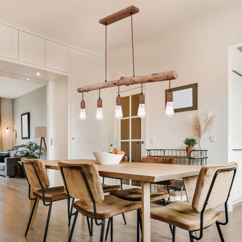 foto del prodotto lampada a sospensione da soffitto in stile vintage, lampada a sospensione con trave in legno a filamento in set, regolabile in altezza, comprese