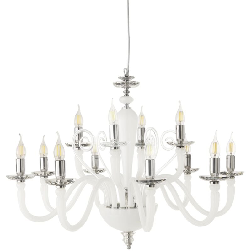 foto del prodotto lampada a sospensione debussy in vetro lavorato a mano d84 cm bianco satinato 12 luci