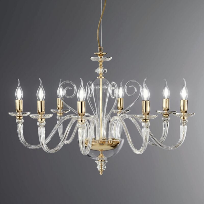 foto del prodotto lampada a sospensione debussy in vetro lavorato a mano d84 cm oro 8 luci