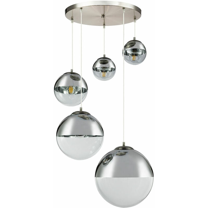 foto del prodotto lampada a sospensione design a sospensione a sfera in vetro faretto cromato soggiorno lampada a sospensione trasparente globo 15851 5