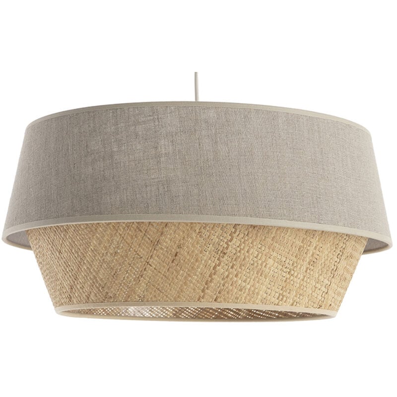 foto del prodotto lampada a sospensione design bi materiale lino naturale e fibra di rafia sensa