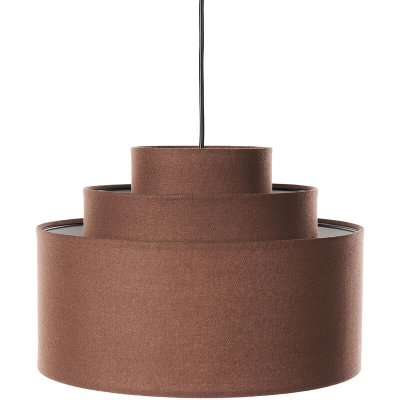 foto del prodotto lampada a sospensione di design moderno plafoniera con paralume in tessuto di lino marrone masparro