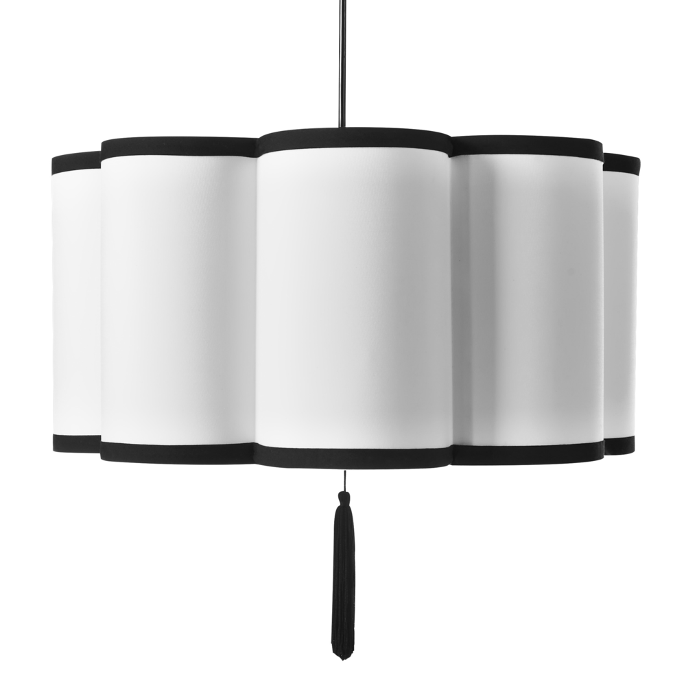 foto del prodotto lampada a sospensione di design moderno plafoniera in nylon sintetico paralume bianco palamar