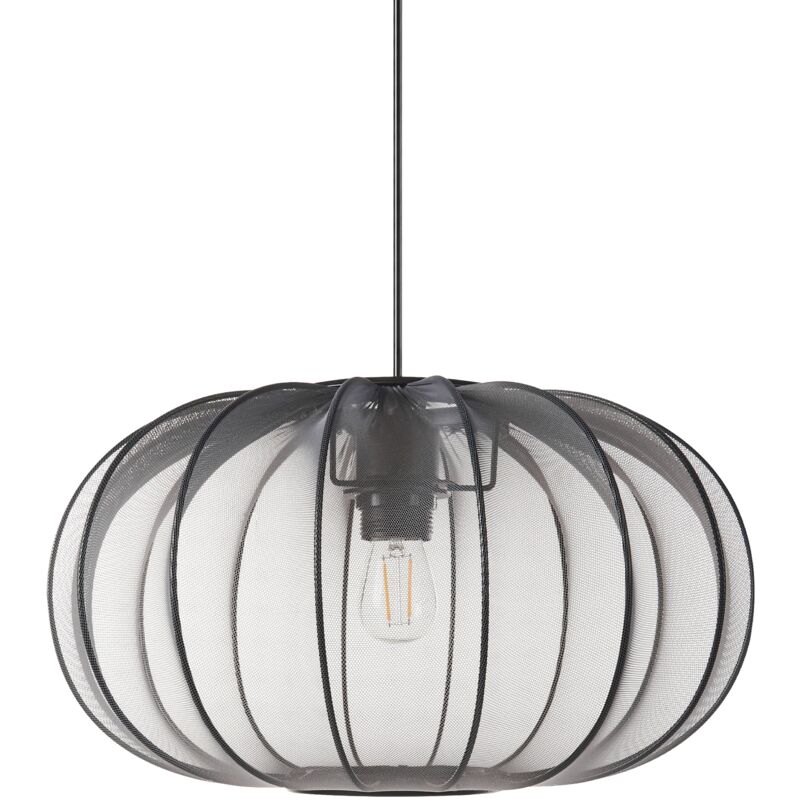 foto del prodotto lampada a sospensione di design moderno plafoniera in nylon sintetico paralume nero tocuyo