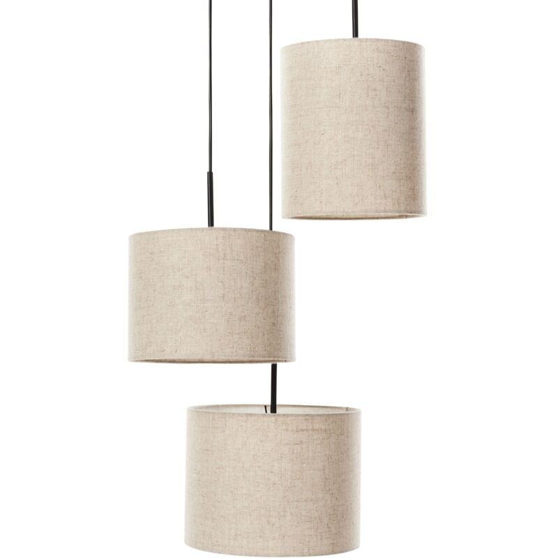 foto del prodotto lampada a sospensione di design moderno plafoniera in tessuto sintetico con paralume in lino a 3 livelli beige parguaza