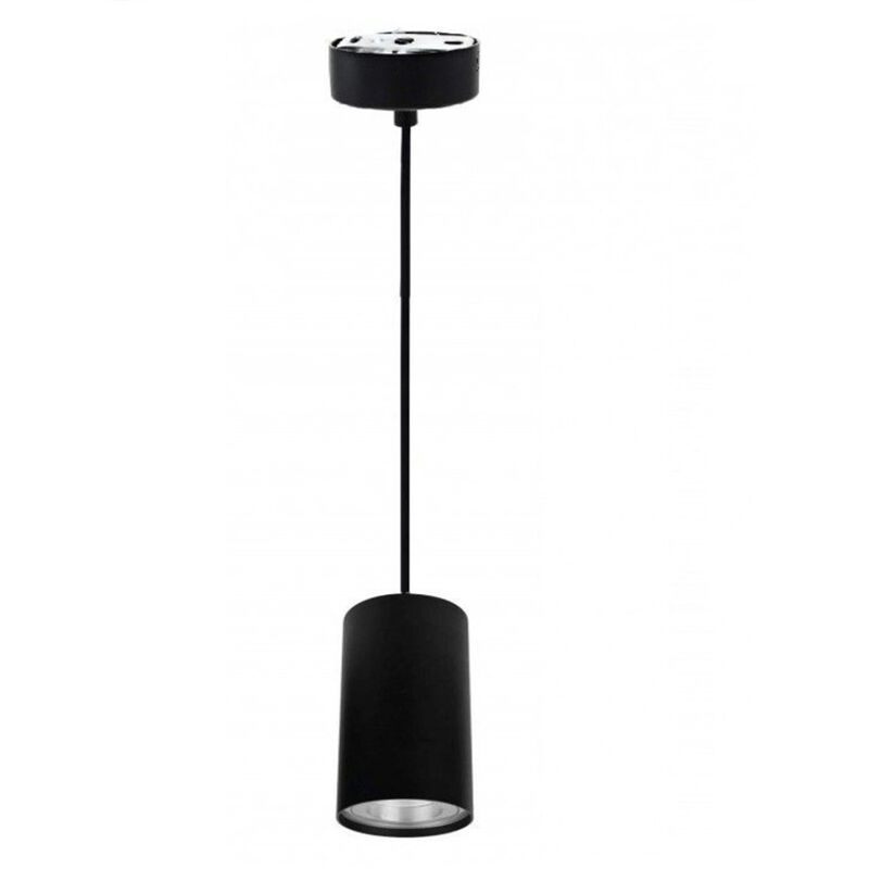 foto del prodotto lampada a sospensione di forma cilindrica lampadario pendente illuminazione casa attacco gu10 nero