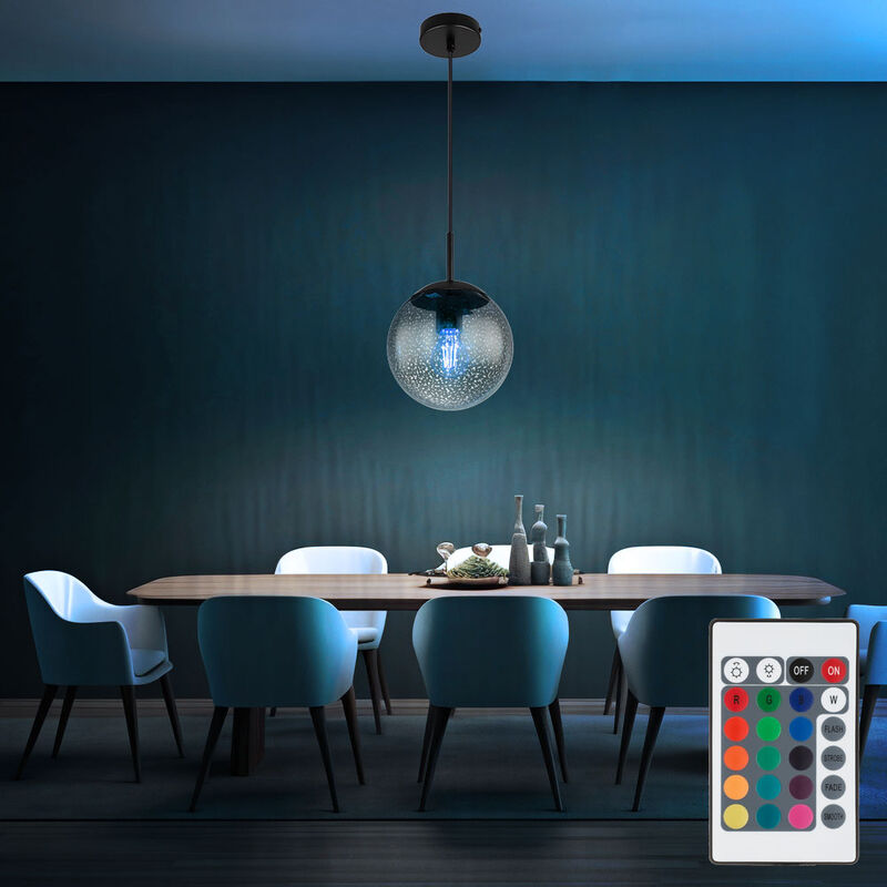 foto del prodotto lampada a sospensione dimmerabile con telecomando lampada a sospensione tavolo da pranzo lampada a sospensione in vetro fum retro, cambio colore