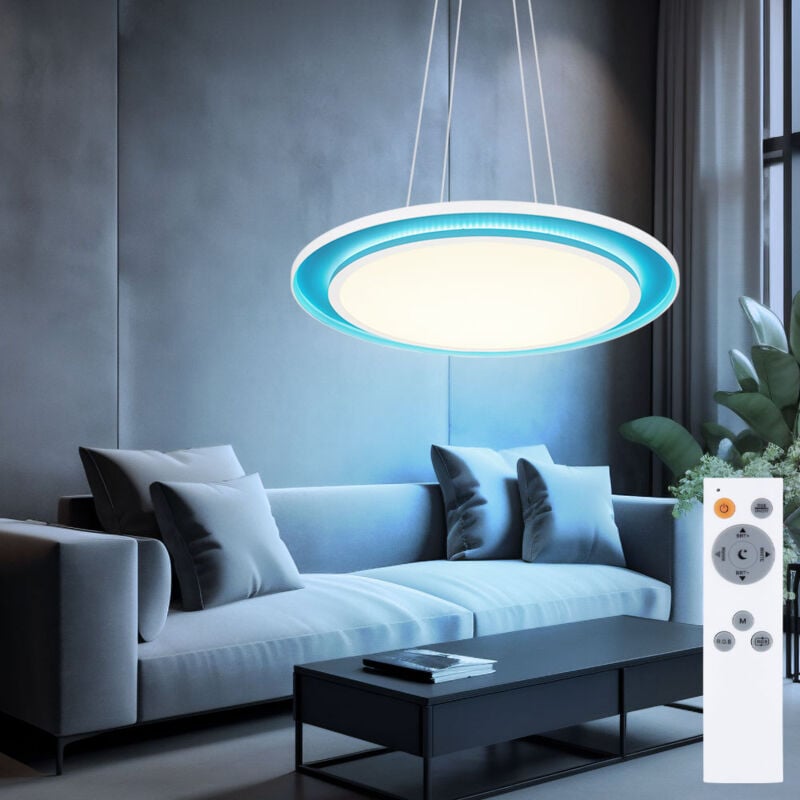 foto del prodotto lampada a sospensione dimmerabile con telecomando lampada da tavolo a led lampada a sospensione con luce diurna bianca, cambio colore rgb, 40w 3700lm