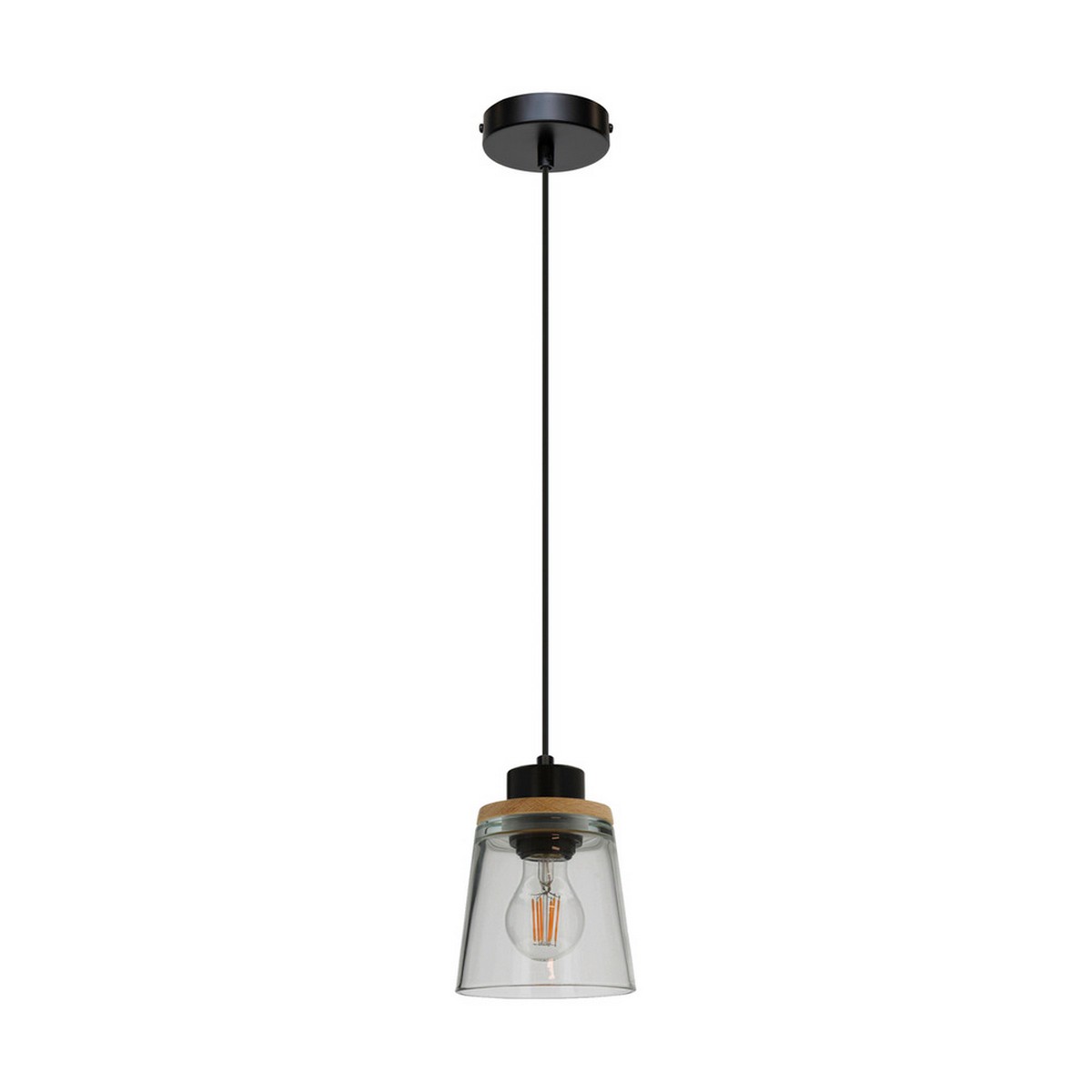 foto del prodotto lampada a sospensione dnper, legno, metallo, vetro, marrone, nero, 13,5x13,5x115,5 cm