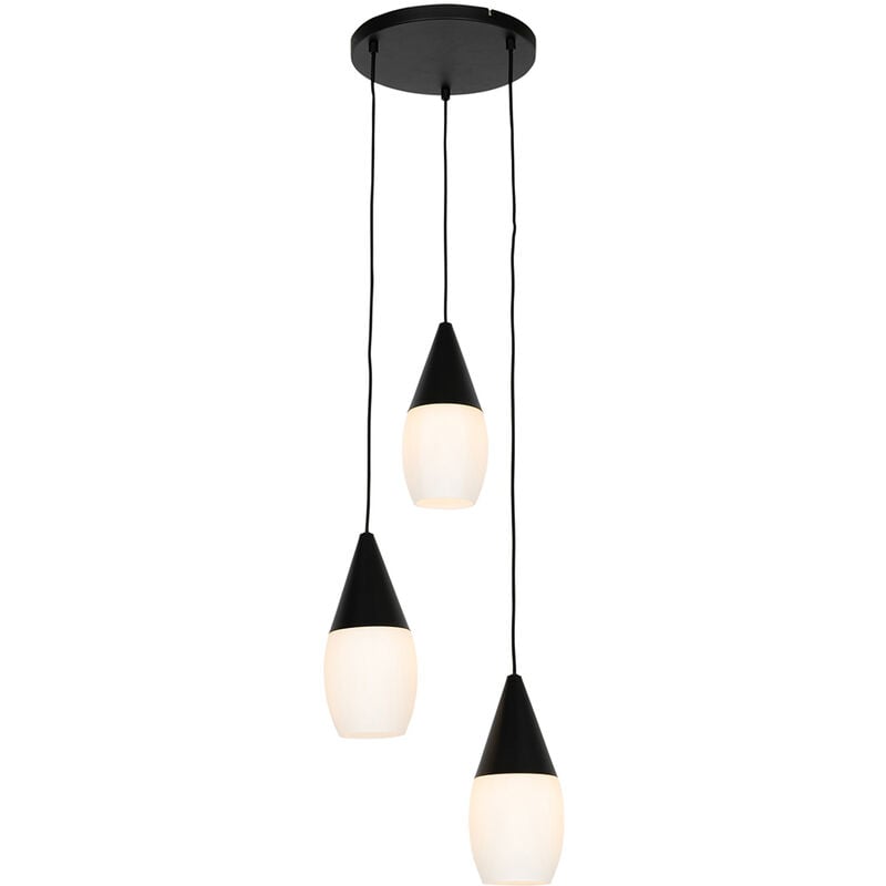 foto del prodotto lampada a sospensione drop moderno vetro,alluminio bianco nero tondo max. 3 x watt qazqa