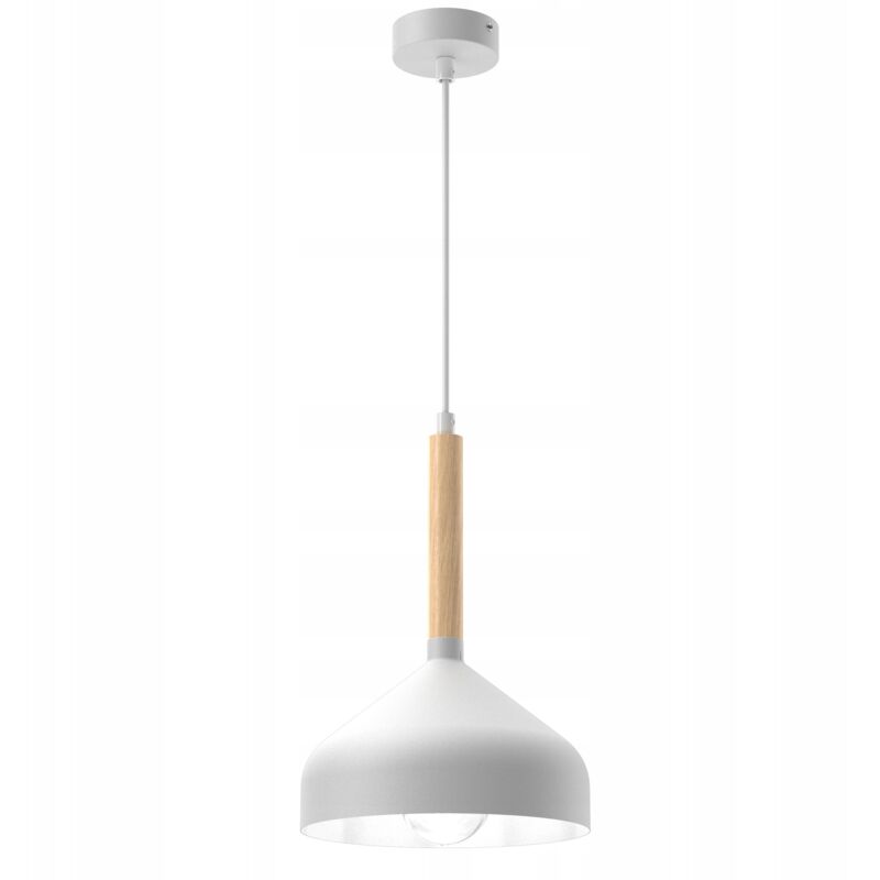 foto del prodotto lampada a sospensione e27 dallas, paralume a ciotola bianco, legno