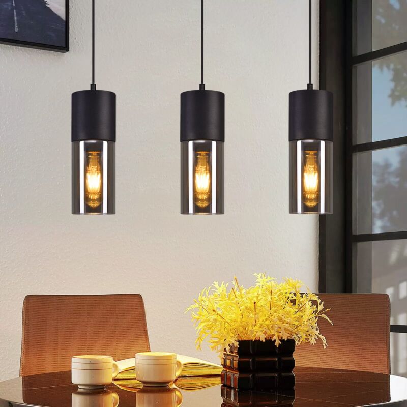 foto del prodotto lampada a sospensione e27 lampada a sospensione a led a 3 fiamme paralume in vetro moderno regolabile lampade nere lampadario per cucina soggiorno