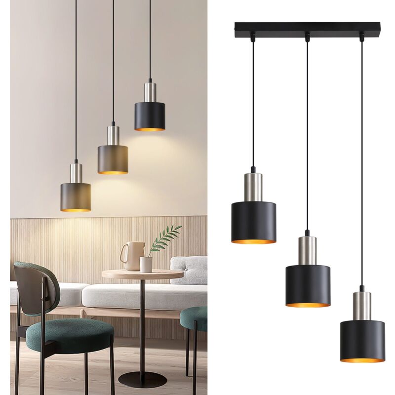 foto del prodotto lampada a sospensione e27 vintage gbly 3 lampadine lampada da cucina a sospensione da pranzo nera oro isola della cucina lampada industriale