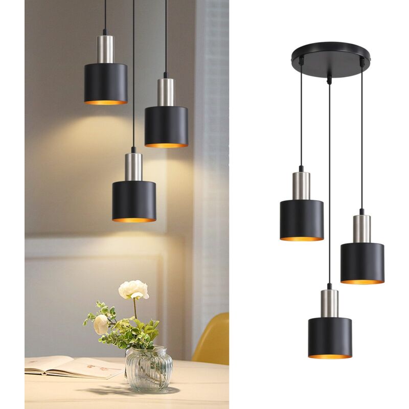 foto del prodotto lampada a sospensione e27 vintage gbly 3 lampadine lampada da cucina a sospensione lampada da sala da pranzo nera oro isola della cucina lampada