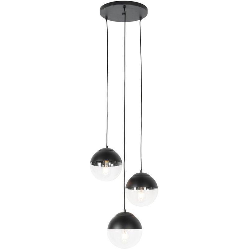 foto del prodotto lampada a sospensione eclipse retr vetro nero sfera max. 3 x watt qazqa