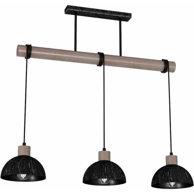 foto del prodotto lampada a sospensione erik in legno segato nero patinato 3xe27