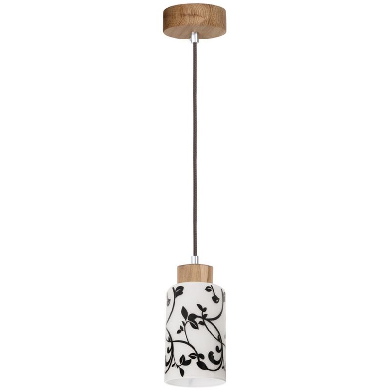 foto del prodotto lampada a sospensione eusebio, legno, vetro, marrone, bianco, nero, 10x10x110 cm