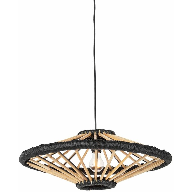 foto del prodotto lampada a sospensione evalin orientale bamboo,acciaio nero legno tondo max. 1 x watt qazqa