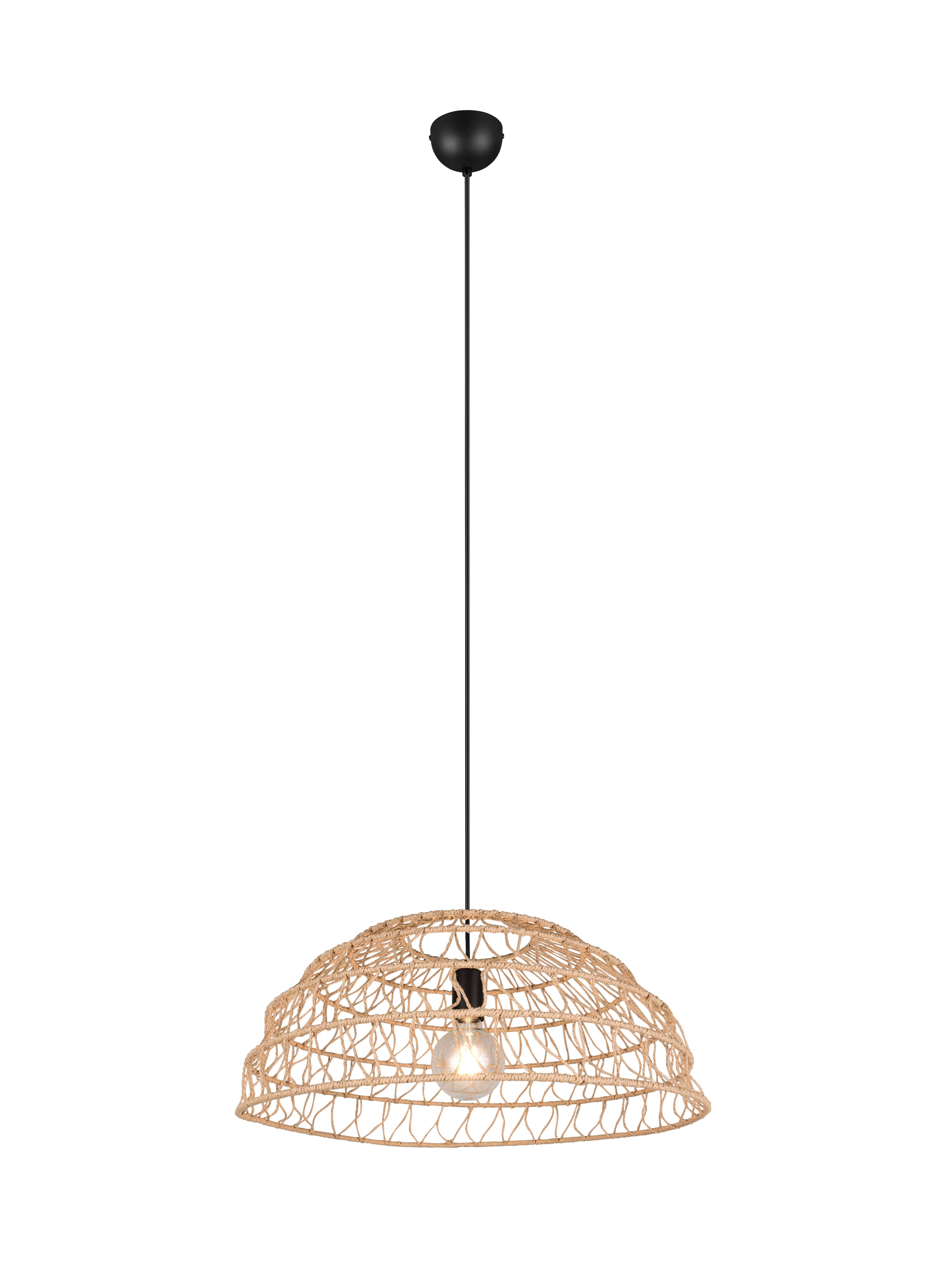 foto del prodotto lampada a sospensione, fibre naturali e metallo nero, d 60 cm, paulette