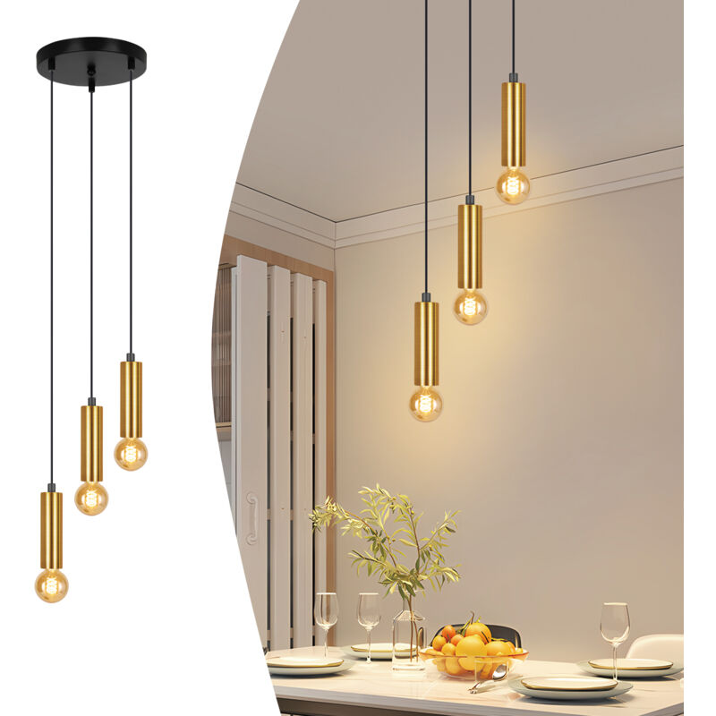 foto del prodotto lampada a sospensione gbly dorata a 3 lampadine lampada a sospensione e27 lampada da sala da pranzo lampada a sospensione industriale tavolo da