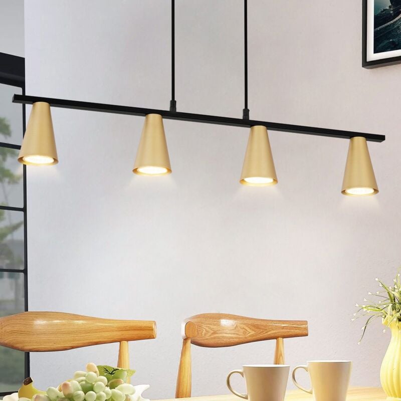 foto del prodotto lampada a sospensione gbly dorata lampada a sospensione moderna gu10 con 4 lampadine in metallo nero lampada da sala da pranzo lampada a sospensione