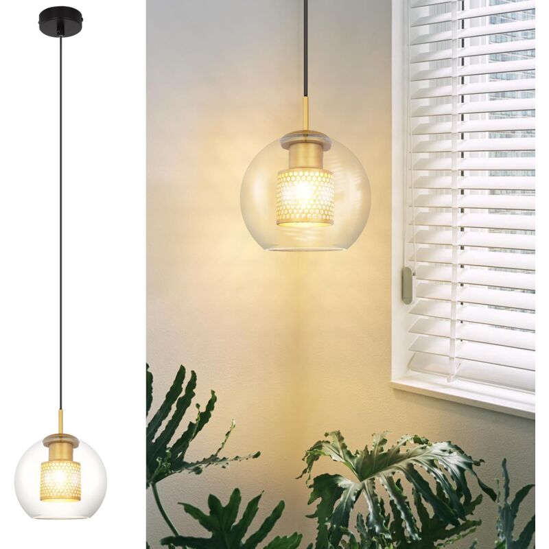 foto del prodotto lampada a sospensione gbly lampada a sospensione in vetro 1 lampadina e27 oro nero sfera di vetro lampada moderna per sala da pranzo per soggiorno