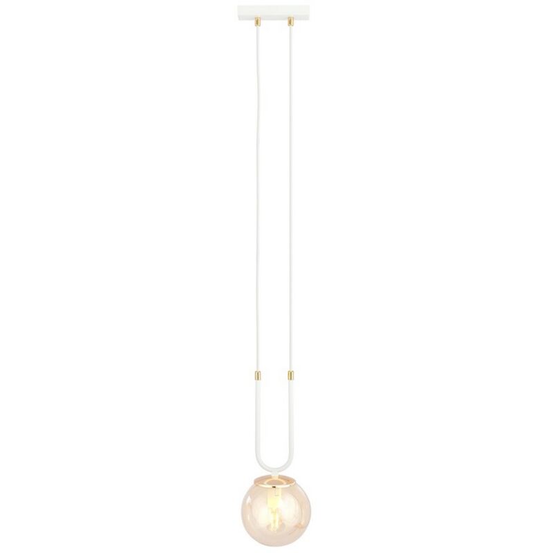 foto del prodotto lampada a sospensione glam, acciaio verniciato a polvere, vetro, bianco, ambra, 15x115x15 cm