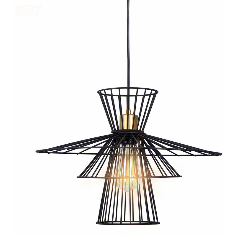 foto del prodotto lampada a sospensione griglia nera lampada da sala da pranzo lampada da soffitto retr gabbia sospesa, filo metallico, 1x attacco e27, dxh 45x150 cm
