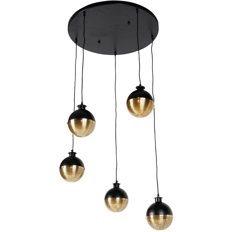 foto del prodotto lampada a sospensione haicha industriale acciaio oro ottone nero tondo sfera max. 5 x watt qazqa