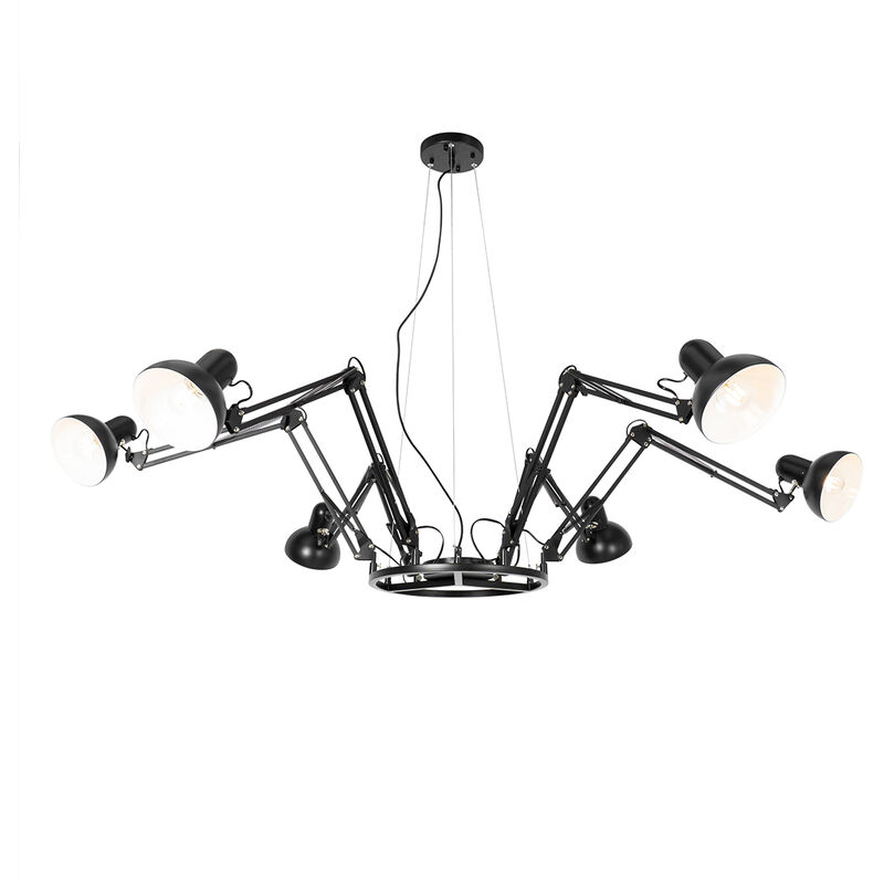 foto del prodotto lampada a sospensione hobby spinne industriale acciaio nero tondo max. 6 x watt qazqa