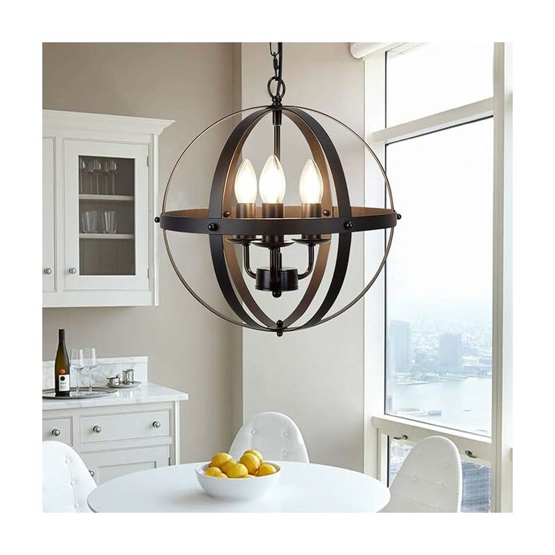 foto del prodotto lampada a sospensione, illuminazione a sospensione a globo industriale, lampadario vintage a sospensione sferica, plafoniera per isola cucina tavolo