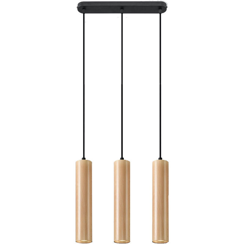 foto del prodotto lampada a sospensione in acciaio nero, lampada a sospensione in legno naturale. lampada a sospensione cilindrica nera moderna, in acciaio con legno