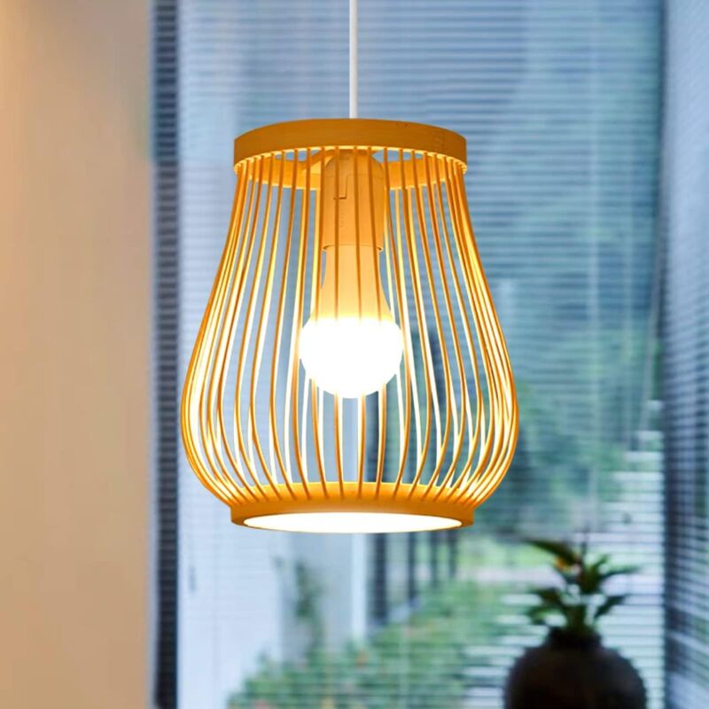 foto del prodotto lampada a sospensione in bamb intrecciato, paralume in bamb , lampada da soffitto, plafoniera, lampada decorativa per ristorante, soggiorno, bar,