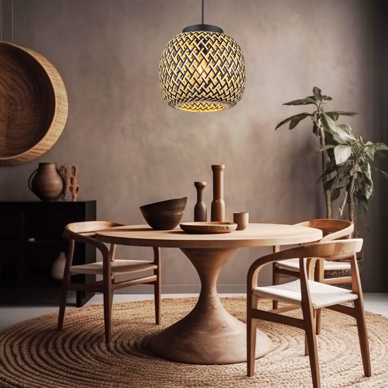 foto del prodotto lampada a sospensione in bamb , lampada da tavolo da pranzo, lampada da soggiorno, stile boho, treccia, 1x e27, dxh 30 x 120 cm