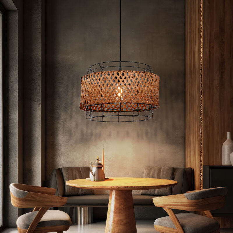 foto del prodotto lampada a sospensione in bamb tavolo da pranzo lampada a sospensione in bamb stile boho 1 fiamma, rete metallica, 1x e27 led bianco caldo, dxh