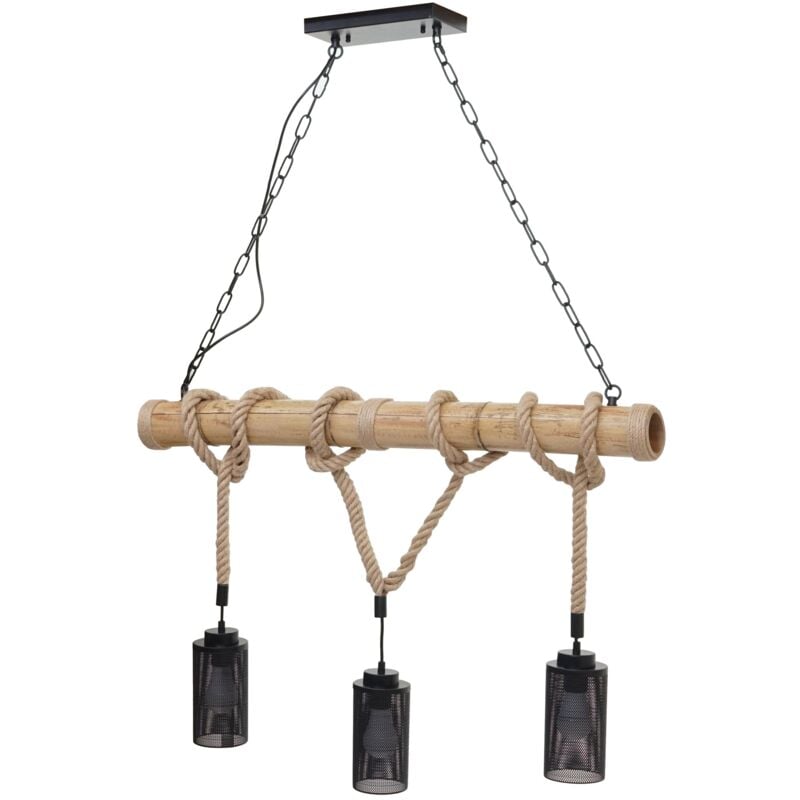 foto del prodotto lampada a sospensione in corda di bambù design industriale vintage paralume in tubo di metallo nero 3x 040003599