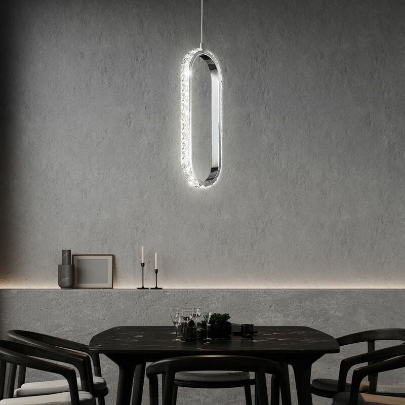 foto del prodotto lampada a sospensione in cristallo lampada a sospensione a led dimmerabile, regolabile in altezza effetto cristallo, metallo cromato, 1x led 12w
