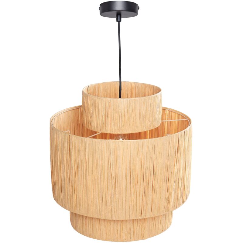 foto del prodotto lampada a sospensione in foglia di palma 3 livelli in stile boho colore naturale magech