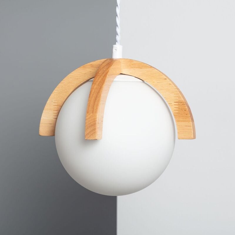 foto del prodotto lampada a sospensione in legno e vetro plat n bianco